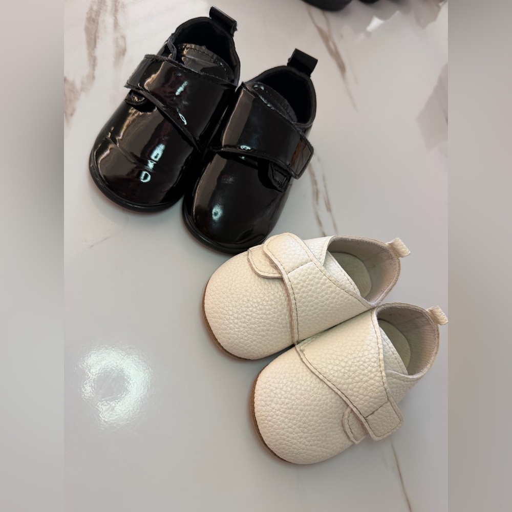 Kids Velcro Closure Dress Shoes in Black and White